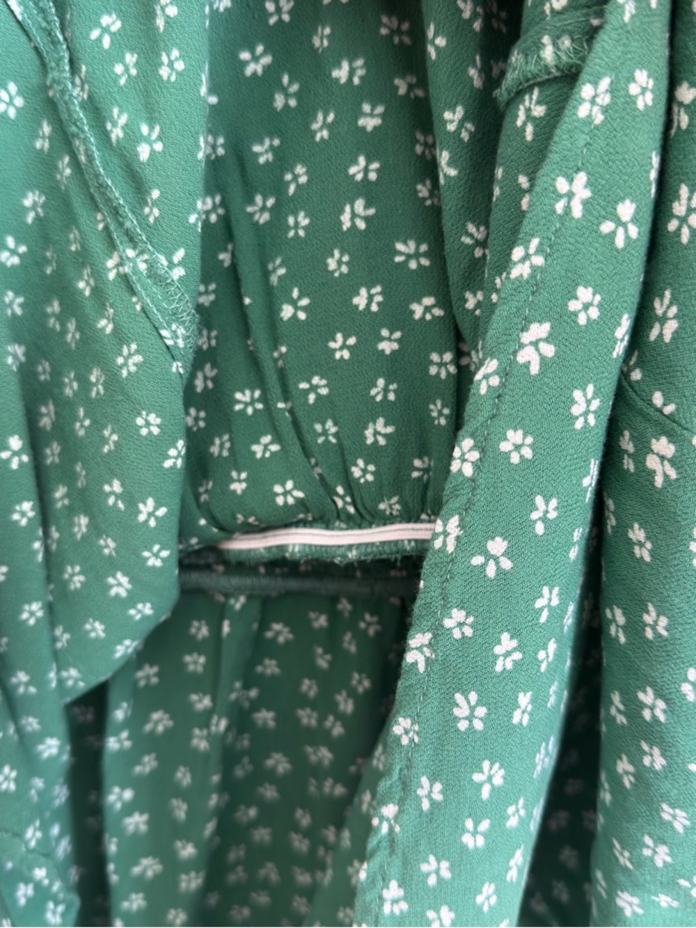 American Eagle Floral Smocked Mini Dress Large Puff Sleeve Tie Detail Green - Picture 8 of 8